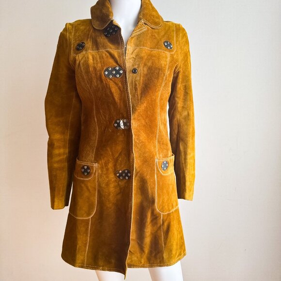 Vintage Cardinale 70s Brown Suede Unique Hardware A line Jacket XS - Picture 2 of 8
